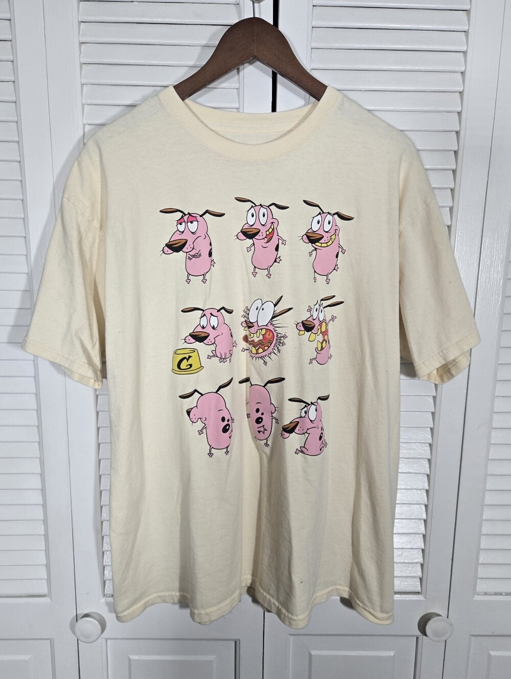 Courage The Cowardly Dog Cartoon Network Cream Graphic Tee Oversized Sz XL
